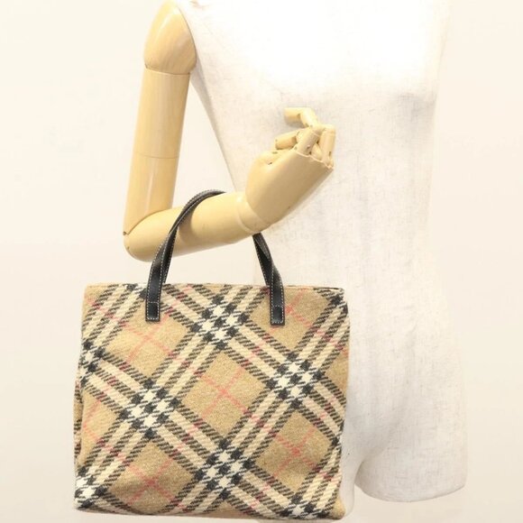 BURBERRY Nova Check Hand Bag Wool Beige Gold Auth 124760 - Picture 3 of 16